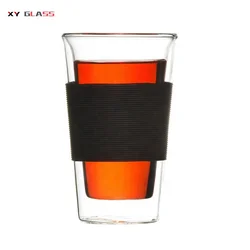 Household with silicone sleeve lid high clear pyrex glass travel coffee mug
