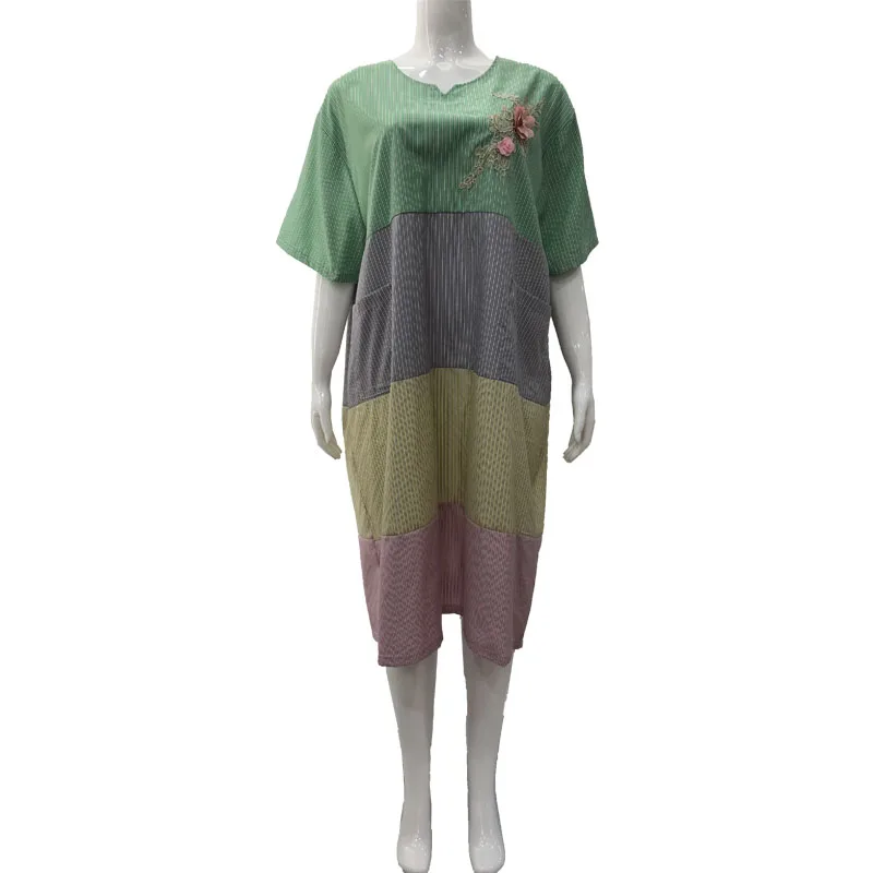 Lady Abaya Dubai Turkey Islam Home Wear  Nightgown Women Casual Summer Medium Dresses With Side Pockets