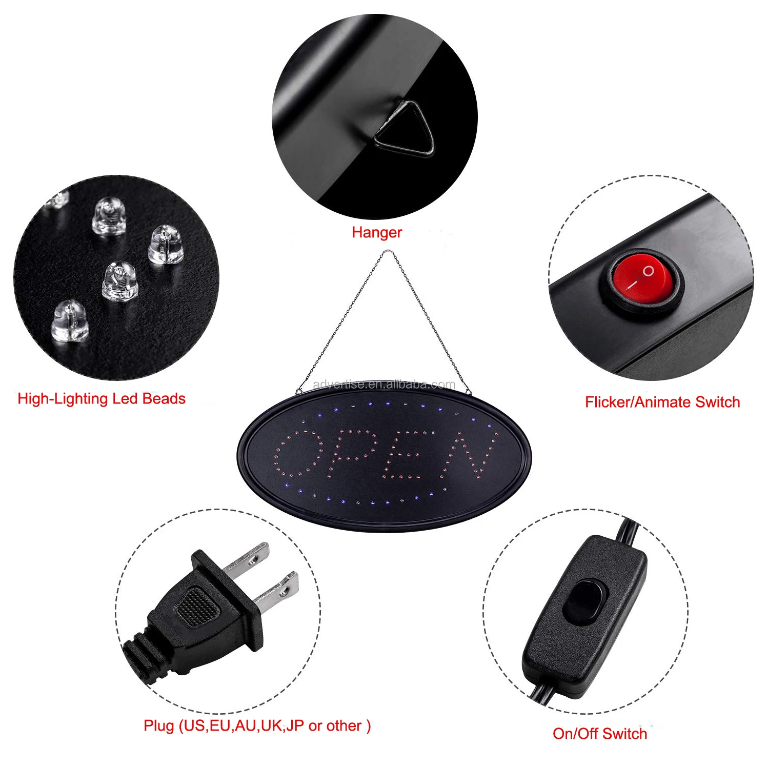 Manufacturer Led Advertising Board open flashing billboard door display sign and Luminous word billboard with open and closed