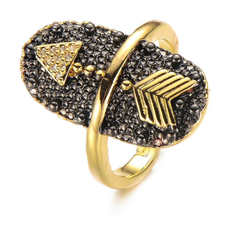 Women Men Party Jewelry CZ Zircon Copper Gold Adjustable Punk Knuckle Rings Exaggerated Retro Black Arrow Finger Ring