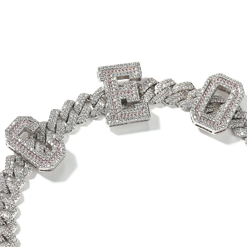 Iced Out Mens Hip Hop Jewelry Platinum/18K Gold Plated Lab Diamond Letter Custom Pink Zircon Intials Name Cuban Chain Necklaces