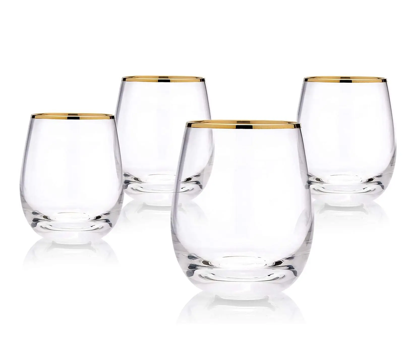 12 oz Eco Reusable Bar Glassware Customized PET Plastic Wine Glasses with Gold Rim Stemless Cup for Party Juice & Wine