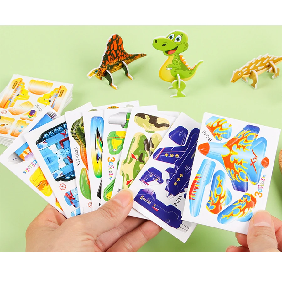 10 Sheets Pack Diy Recycled Foam Paper Cards Puzzle Dinosaurs Airplains Tanks Model Mini 3d Paper Puzzles for Kids