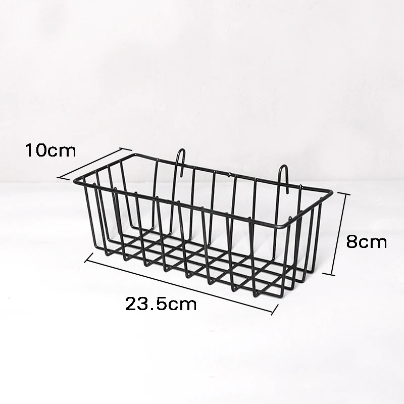 Simple modern rectangle Black White Metal Wire Wall grid rack Mounted Hanging Storage Basket