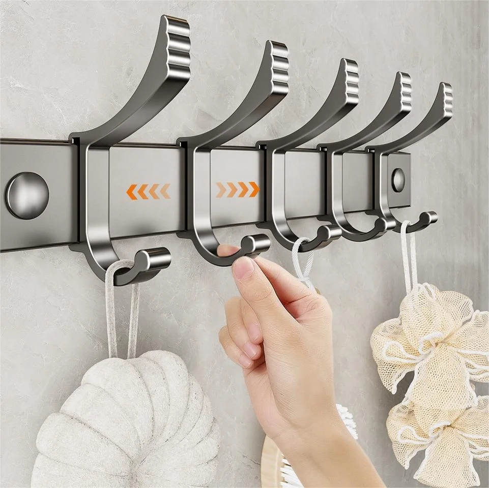 Gun gray Double folding perforation-free Toilet Bath towel rack Toilet Bathroom shelf Space aluminum shelf Bathroom Accessories