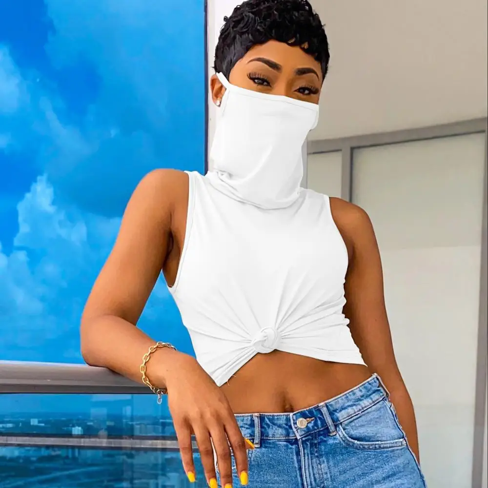 2020 New Arrive Solid Color Shirts Heap heap collar Cotton Tops Sleeveless Women Outfit vest T-Shirt