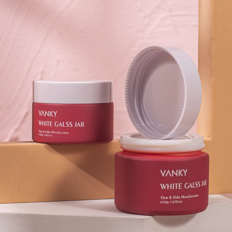 Hot sale 50ml glass jar luxury cosmetic packaging cream glass jar with screw lid new design red color