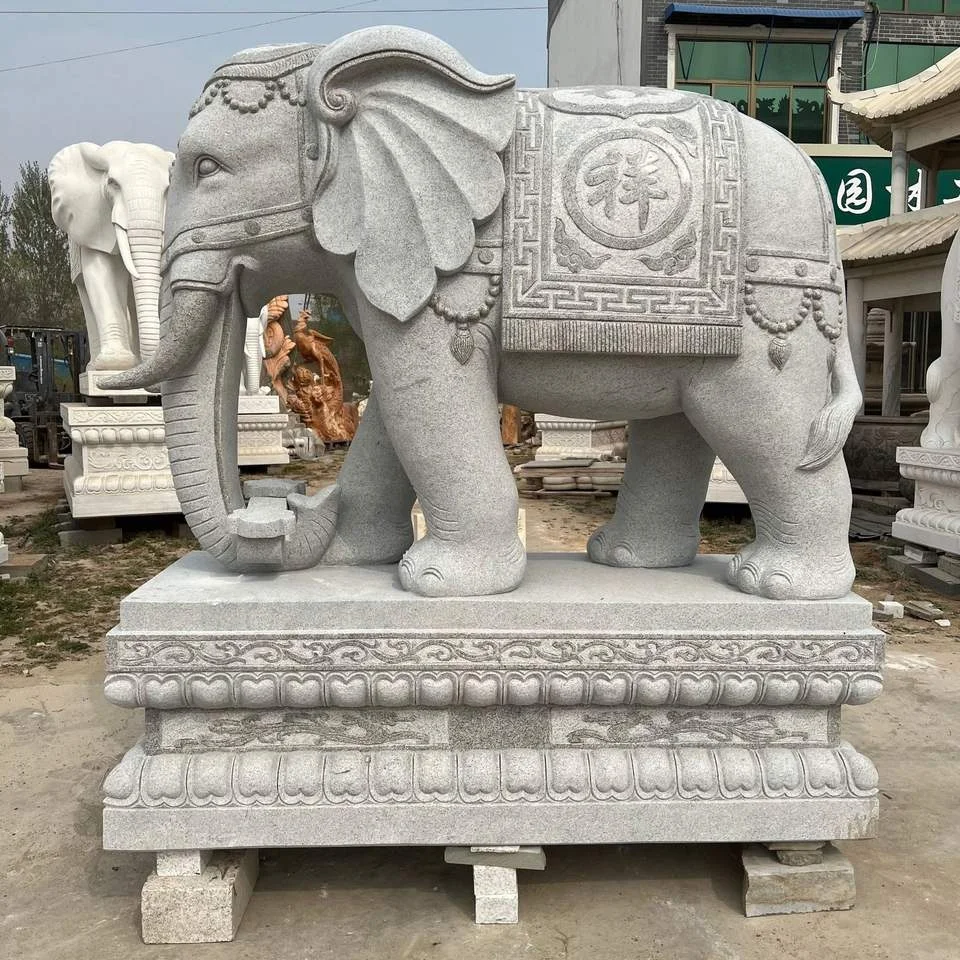 outdoor carved stone marble animal elephant statue
