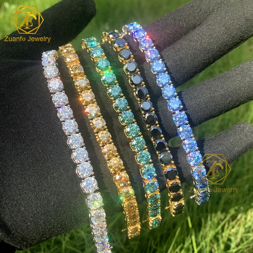 Popular Design Small Size 3mm 4mm White Green Black Moissanite Diamond Setting 925S Pure Silver Moissanite Tennis Bracelet