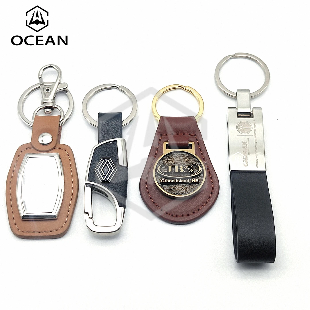 Custom Logo crazy horse leather key ring automobile personalized engraving leather boot keychain