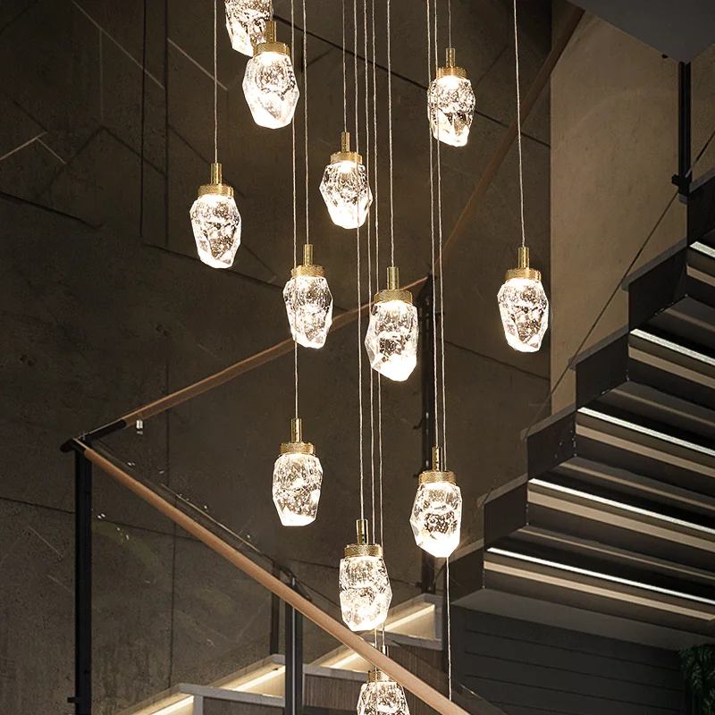 Villa StairLamp Long Hotel Lobby Gold Chandelier Lamp Modern Lustre  Crystal Chandelier Luxury