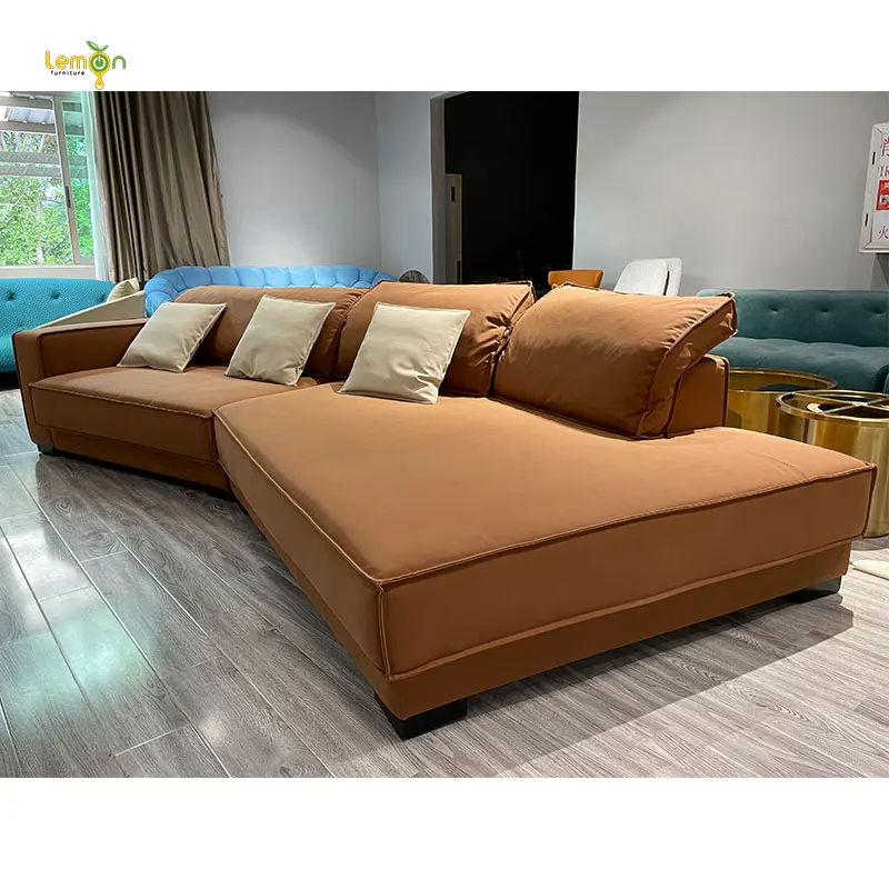 Luxury home nubuck sofa set big size feather cushions living room sofas for villa