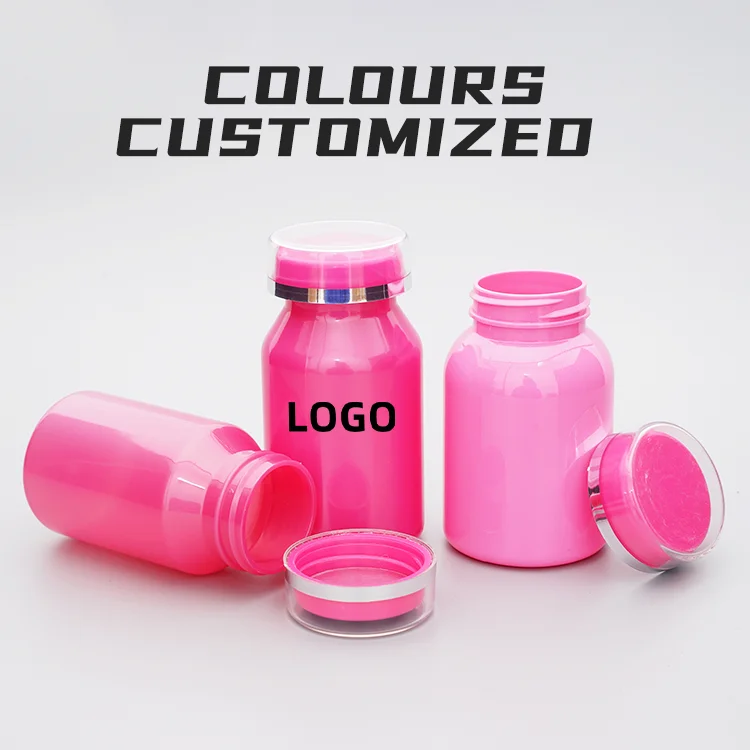 Frosted 300cc New Pink PET Empty Plastic Pharmaceutical Vitamin Capsule Supplement Pills Packaging Bottles