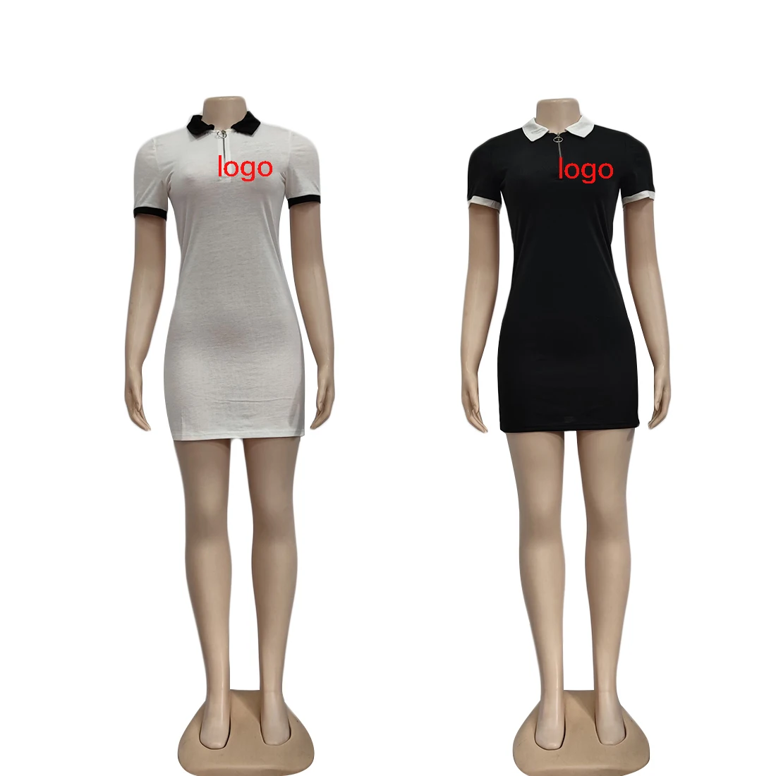 Droma plus size fashionable style dresses turn-down collar short sleeves 2023 designer logo mini dress for women