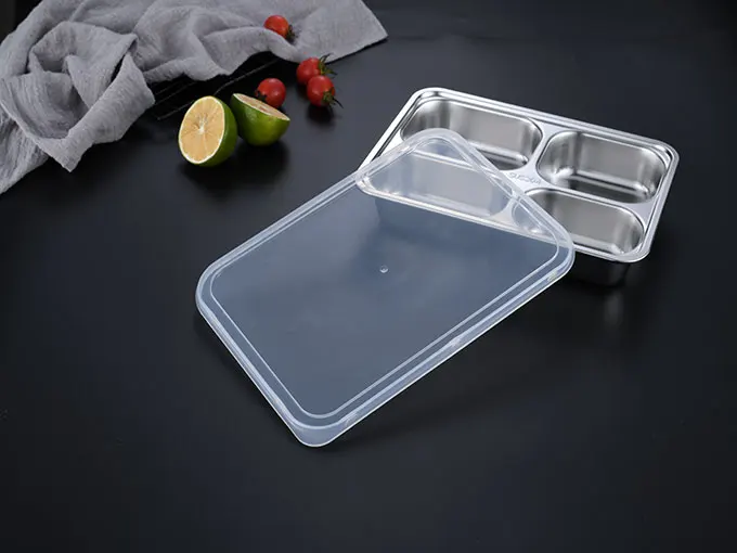 Food Tray Canteen Fast Steel Metal Thali Plate Set Serving With Lid Hospital Stainless Plates Lunch Rectangular Kitchen