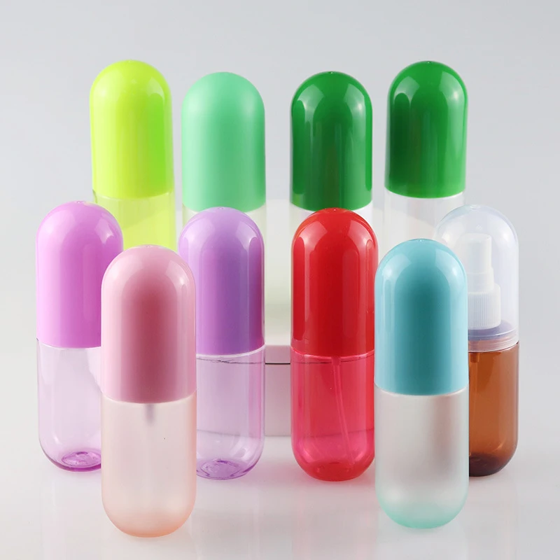 March New Design Hair Mist Spray Bottle Capsule Shaped Empty Plastic Pill Cream Lotion PET Sprayer Cosmetic Packaging For Serum