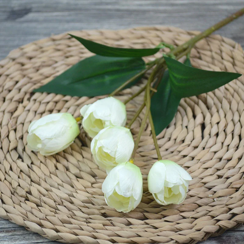 Bulk High Quality Wedding Decoration Latex Silk 5 Branch Yellow Artificial Flower Tulips