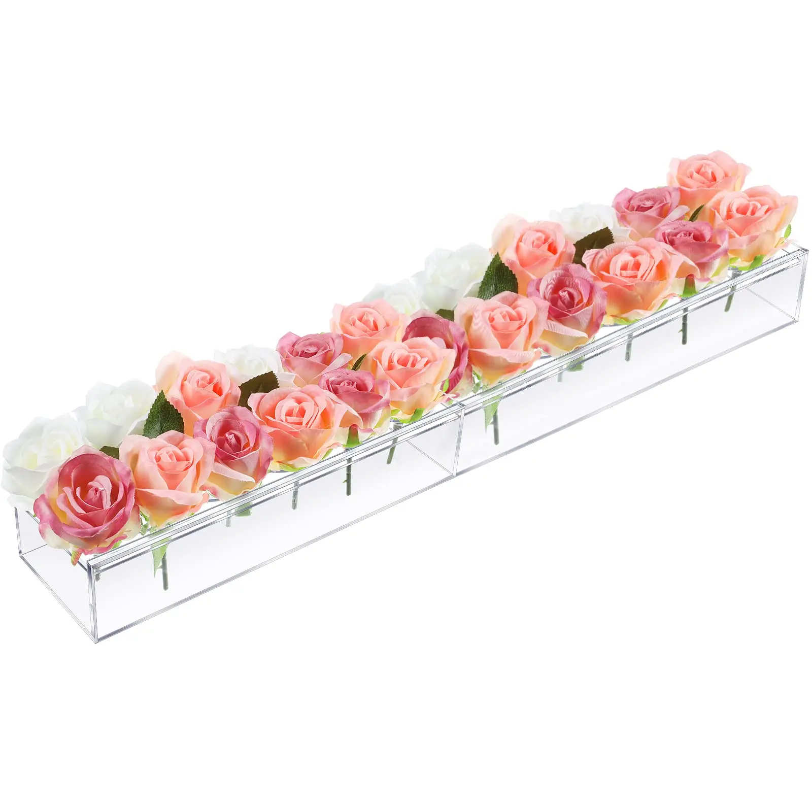 Clear Acrylic Flower Vase Rectangular Floral Centerpiece for Dining Table 24 Inch Long Rectangle Decorative Modern Vase