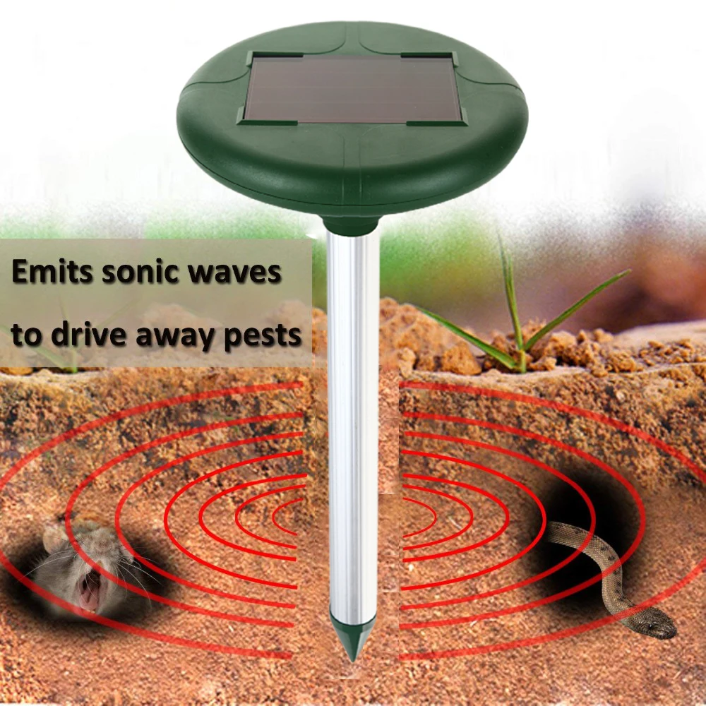 Solar Voice Control Sonic Mole Deterrent Spikes Snake Vole Gopher Repellent Groundhog Deterrent Vibration Stake for Lawn Yard