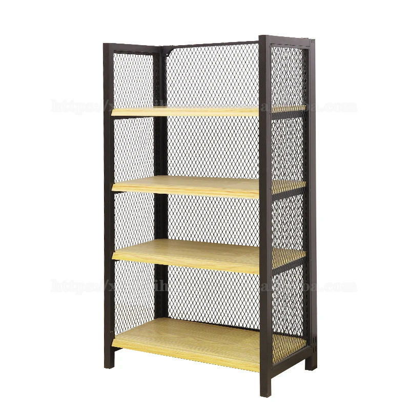 Hot Study Four-Column Wood Wall Shelf Multi-Layer End Back Mesh Supermarket Wooden Shelf For Grocery Store