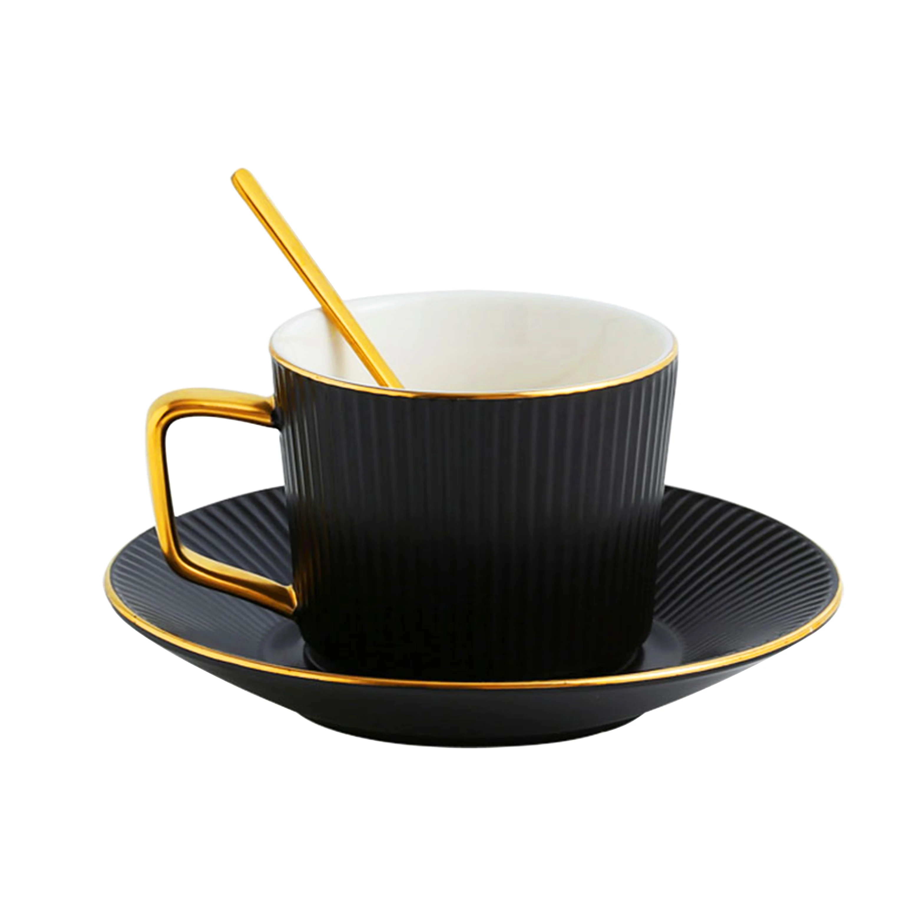 white gold edges excellent quality pottery ceramic cup with saucer spoon