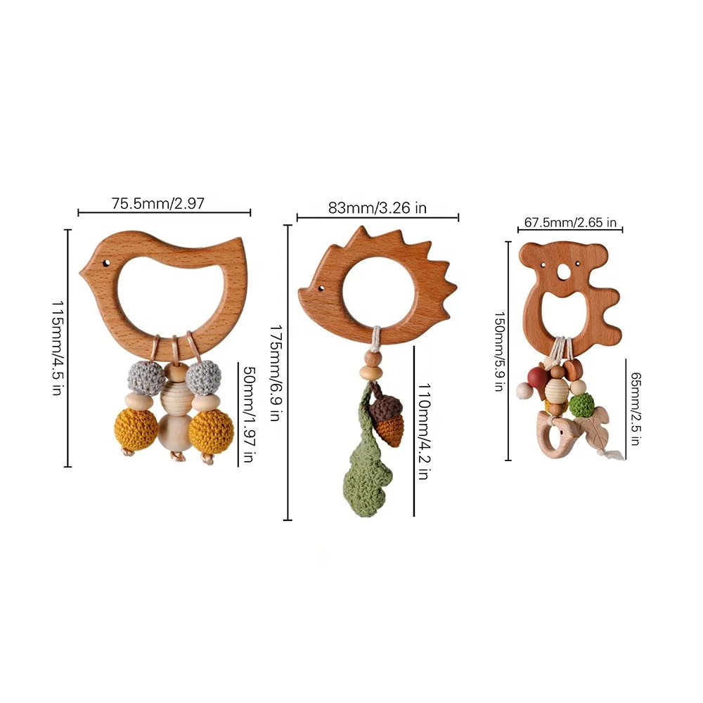 LoveBond Custom 0-3 Year Old Baby Cartoon Animals Hanging Toys Pendant Teething Wooden Rattle Ring Teething Toy Baby