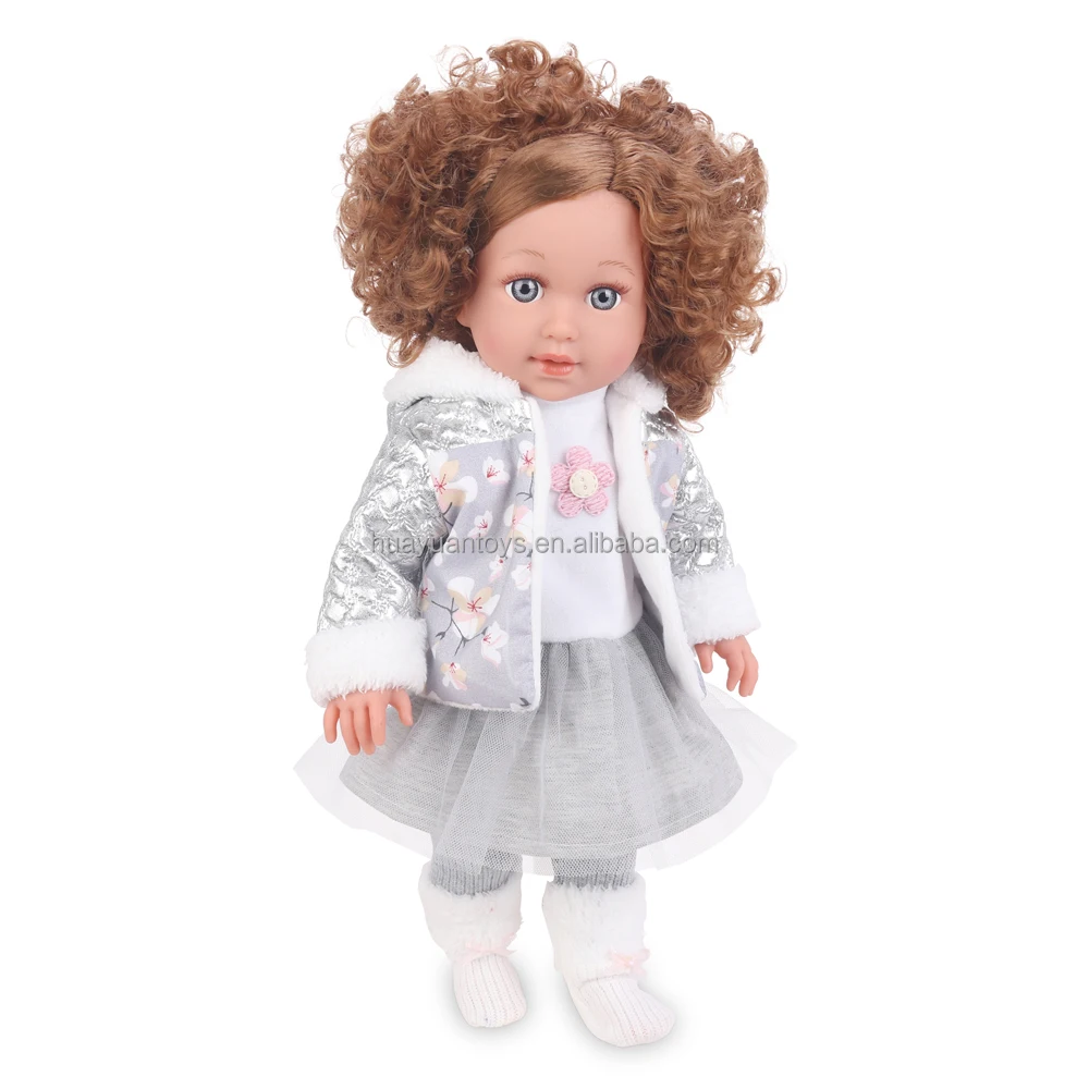 Wholesale 16 inch American Realistic Girls Lovely Doll Toy Simulated Eyes Eco-Friendly Vinyl Fabric Cotton Body Curly Hair