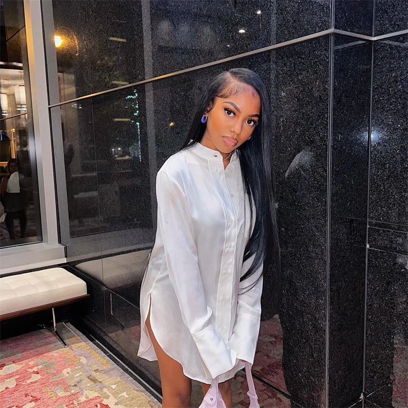 quality performance women casual oversize white long sleeve button down collar shirt mini dress shirt women for women dress 2024