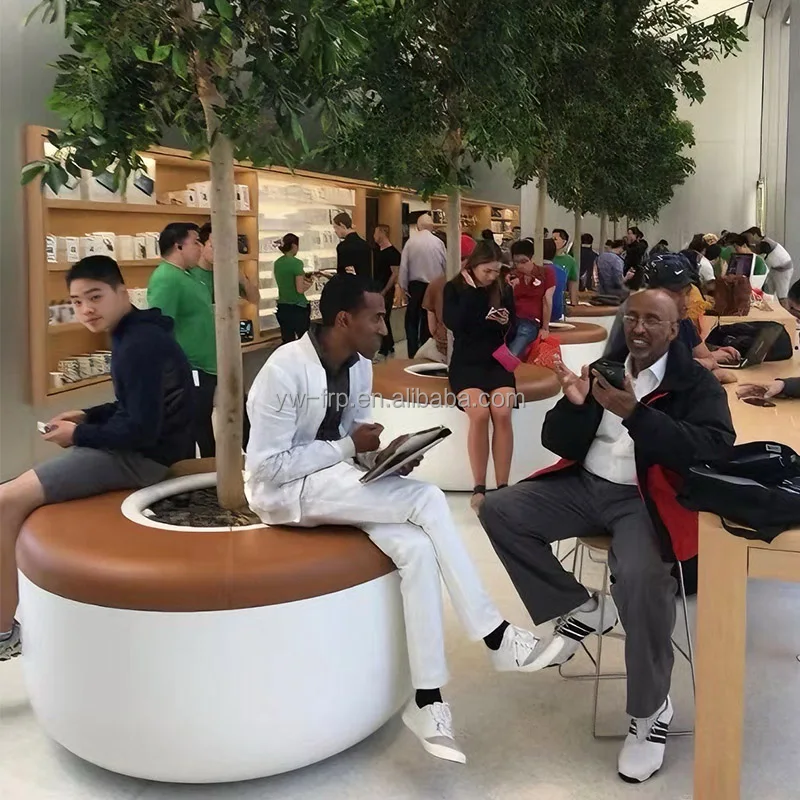 Hotel office shopping mall outdoor fiberglass flower pot chair indoor decoration creative green plant flower art tree seat bench