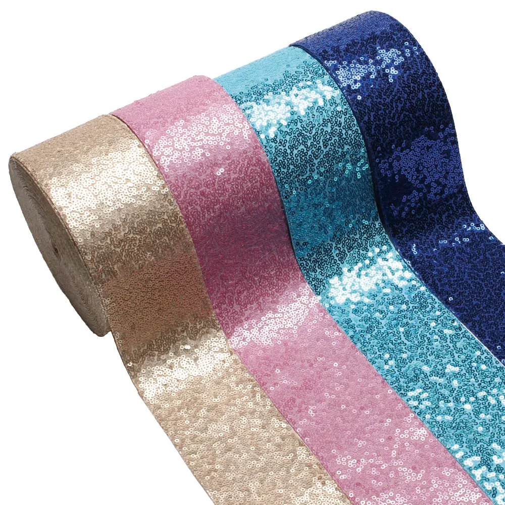 3inch75mm Wholesale Glitter Small Sequin Ribbon  for Hair Bows Headband Custom Ribbon Sewing Material