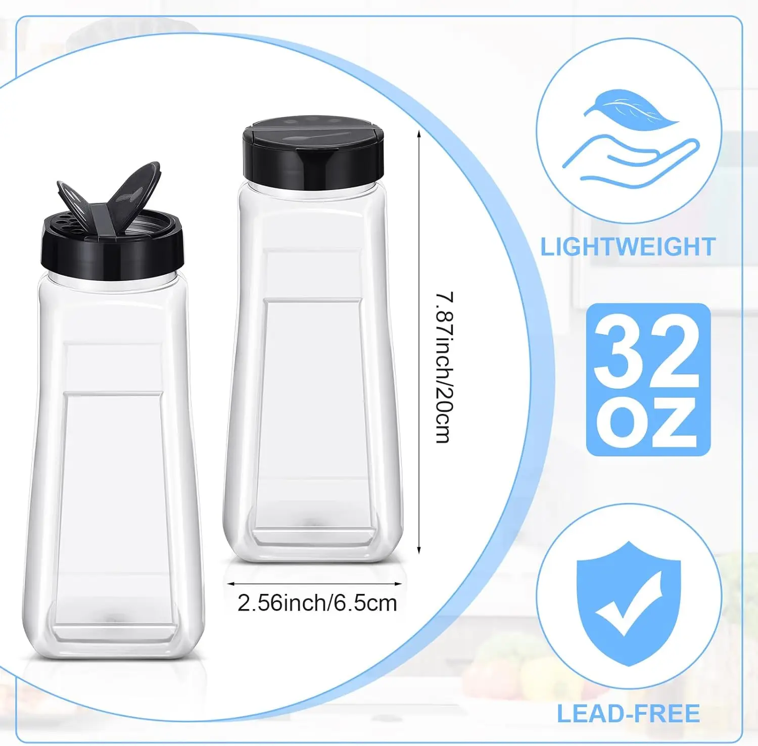 32 oz Plastic Spice Jars ,Plastic Bottle Containers Shaker Lids Large Reusable Seasoning Shaker Empty Powder Storage Container