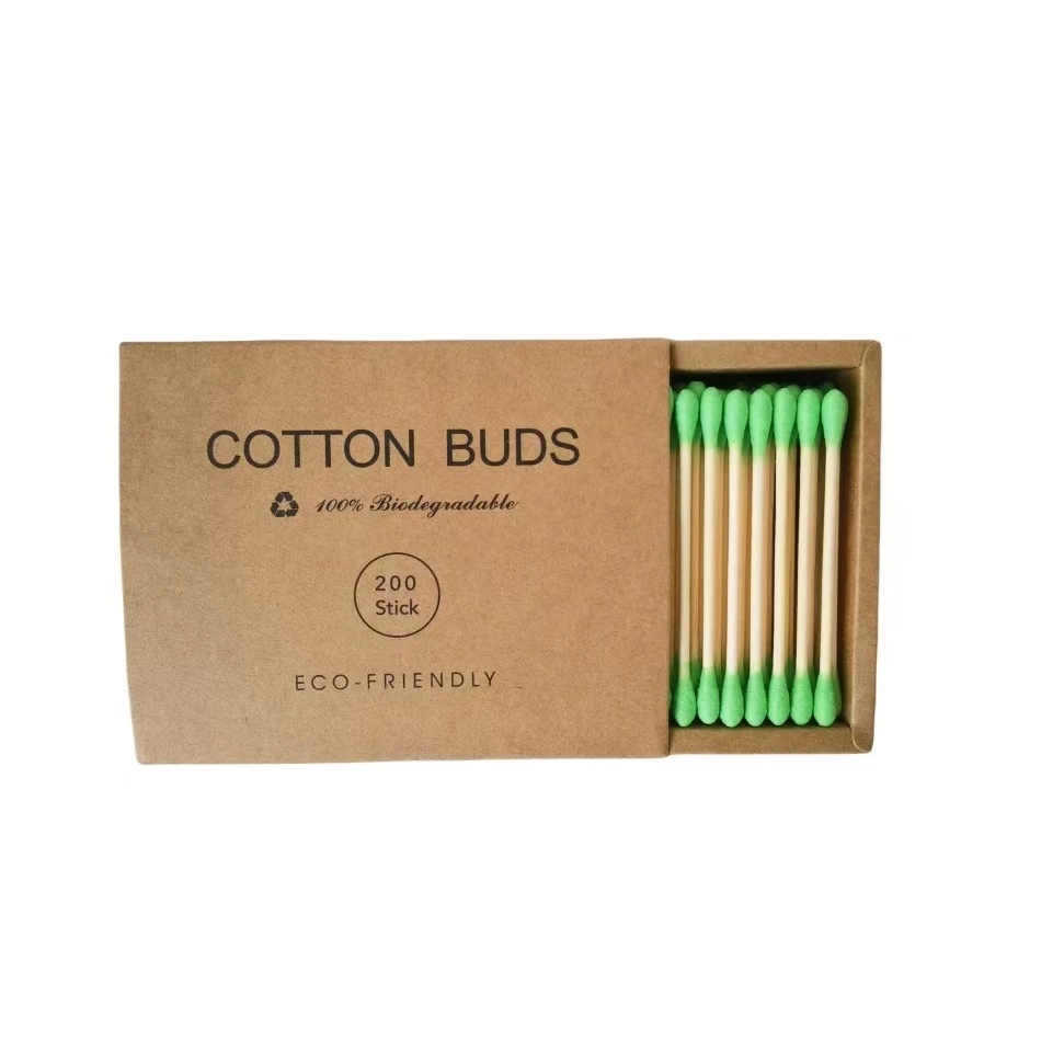 New products 200pcs 100% biodegradable paper box eco friendly bamboo stick colorful cotton swabs