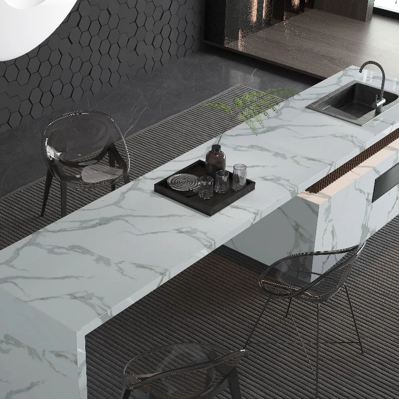 High Quality Classic White Grey Glossy Interior Decorative Film Full Body Marble Floor Wall Sticker Peel and Stick Wallpapers