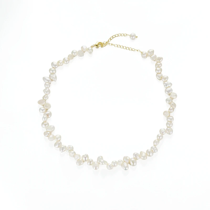 Wholesale Custom Brass Fashion Jewelry Thin Line Multilayer Irregularity Natural Freshwater Pearl Dainty Necklace For Women