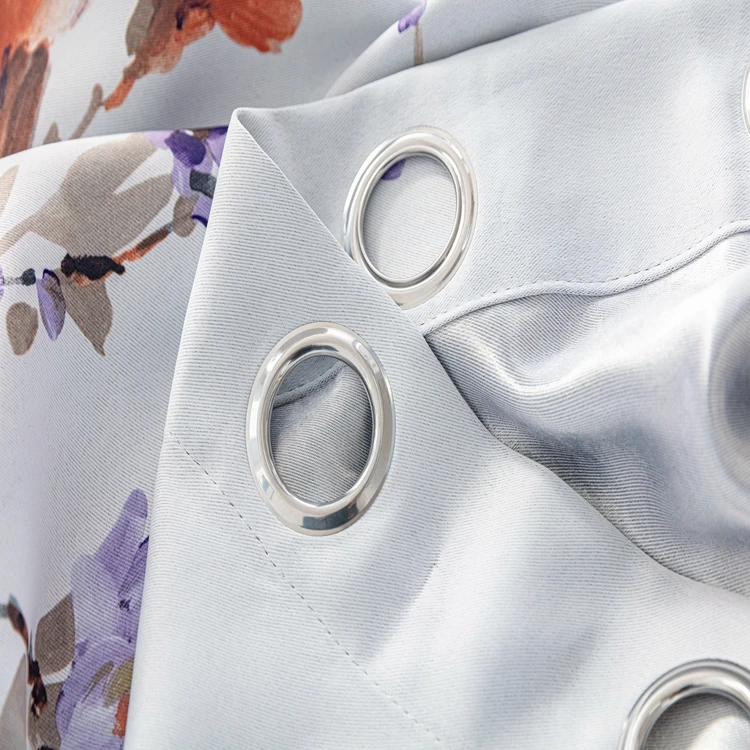 Factory Manufacture 3d Digital Printing Purple Orchid Floral Blackout Ring Curtains High Shading Window Curtains For Bedroom