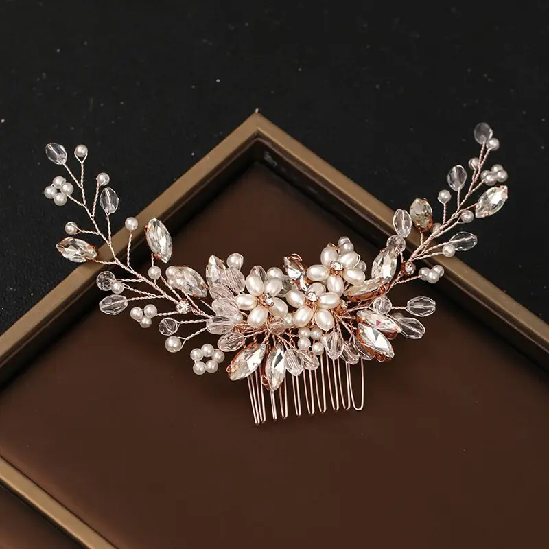 Factory Wholesale Hot Selling Handmade Headdress Flower Pearl Comb Hairpin Hair Accessories Fancy Wedding Hair Accessories For B
