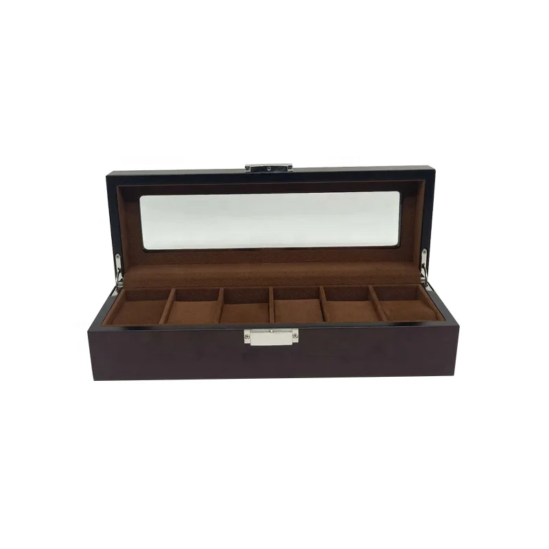 Direct sale jewelry storage case brown wooden watch box with 6 slots