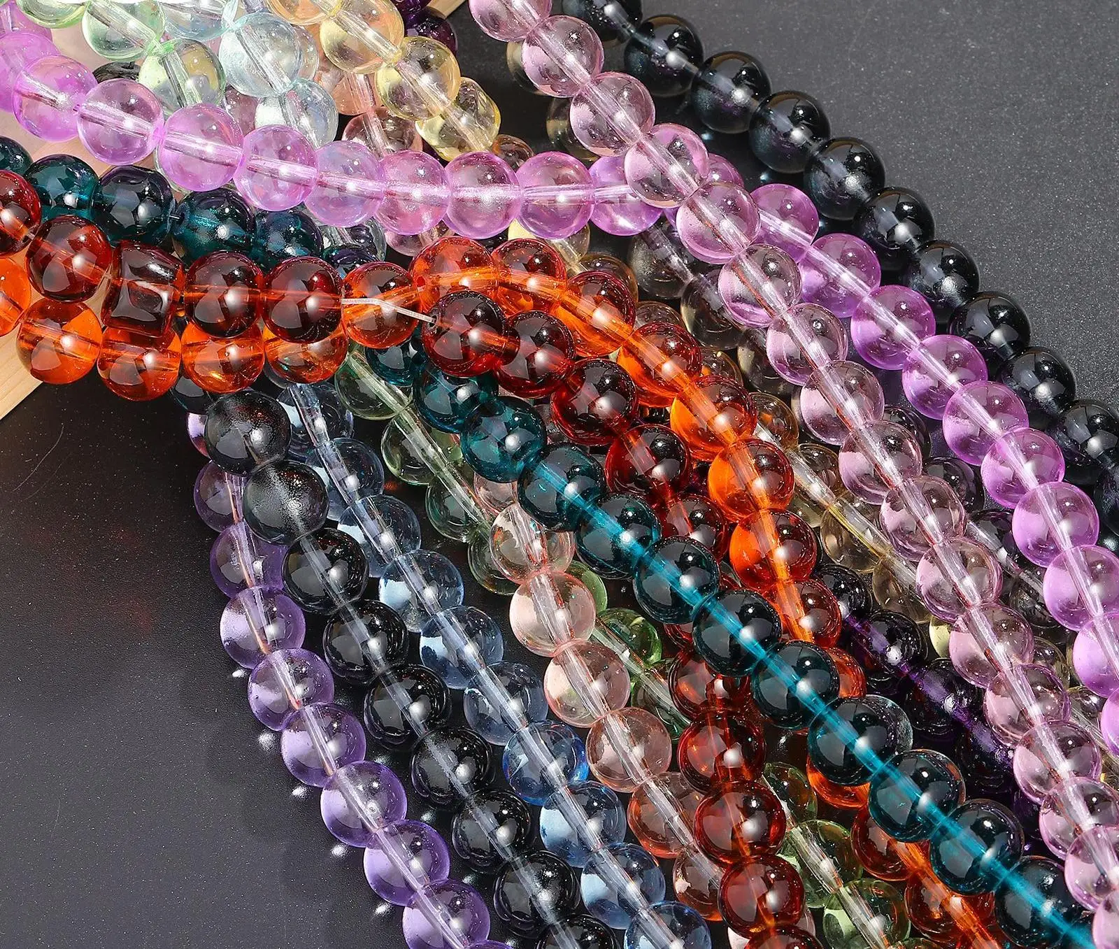 New imitation jade transparent glass round beads with crystal lampwork loose beads