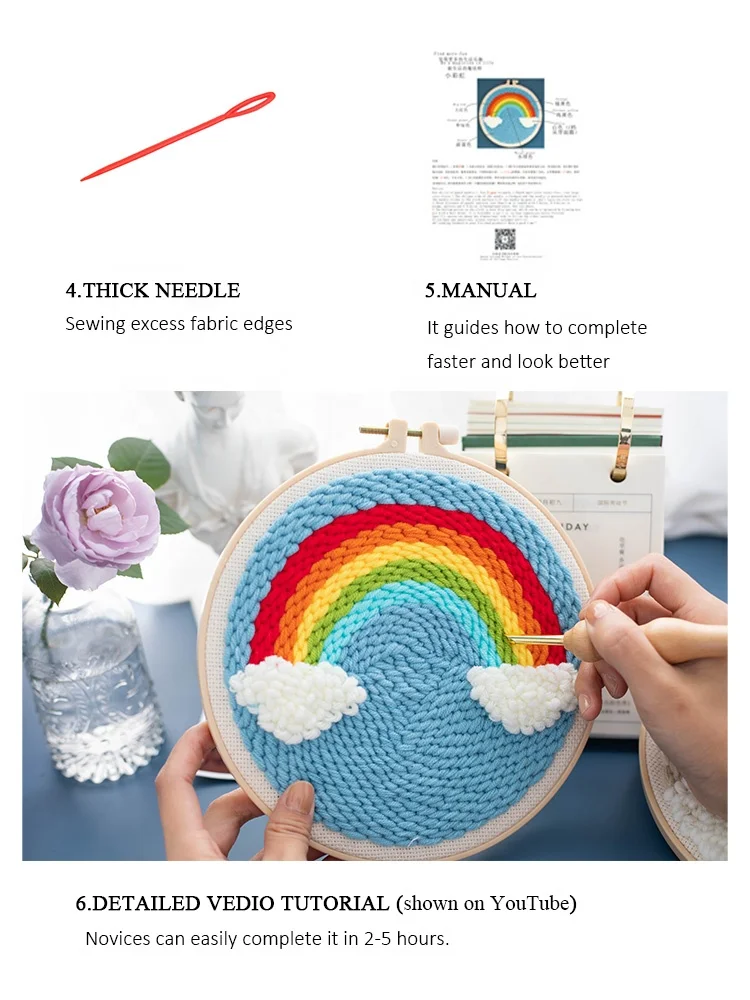 Popular DIY Art & Collectible Use and Textile Fabric Home Decor punch needle diy kit embroidery set