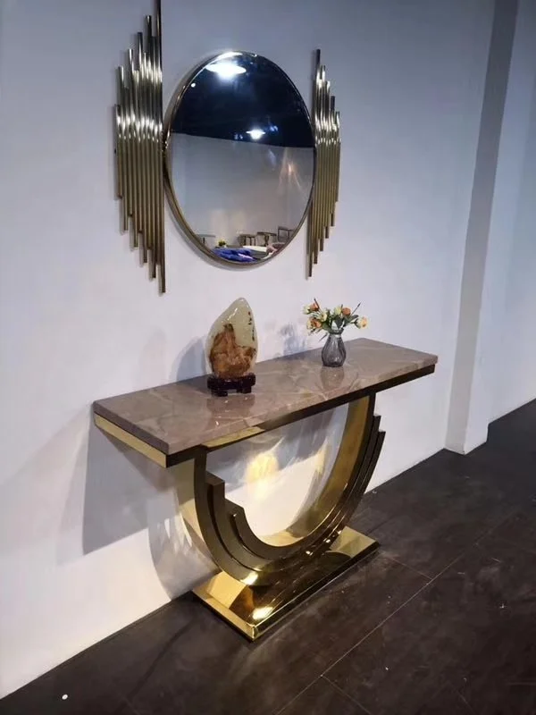 Wholesale Contemporary Brass Stainless Steel marble top Hallway table Wood Frame Console table for Living Room