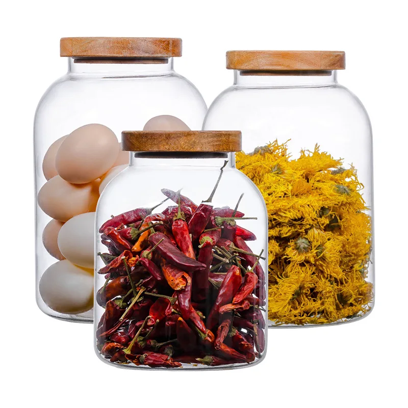 
Wholesale Customized 3L Borosilicate Glass bottle for Kitchen food coffee tea glass jar With acacia wood lid 