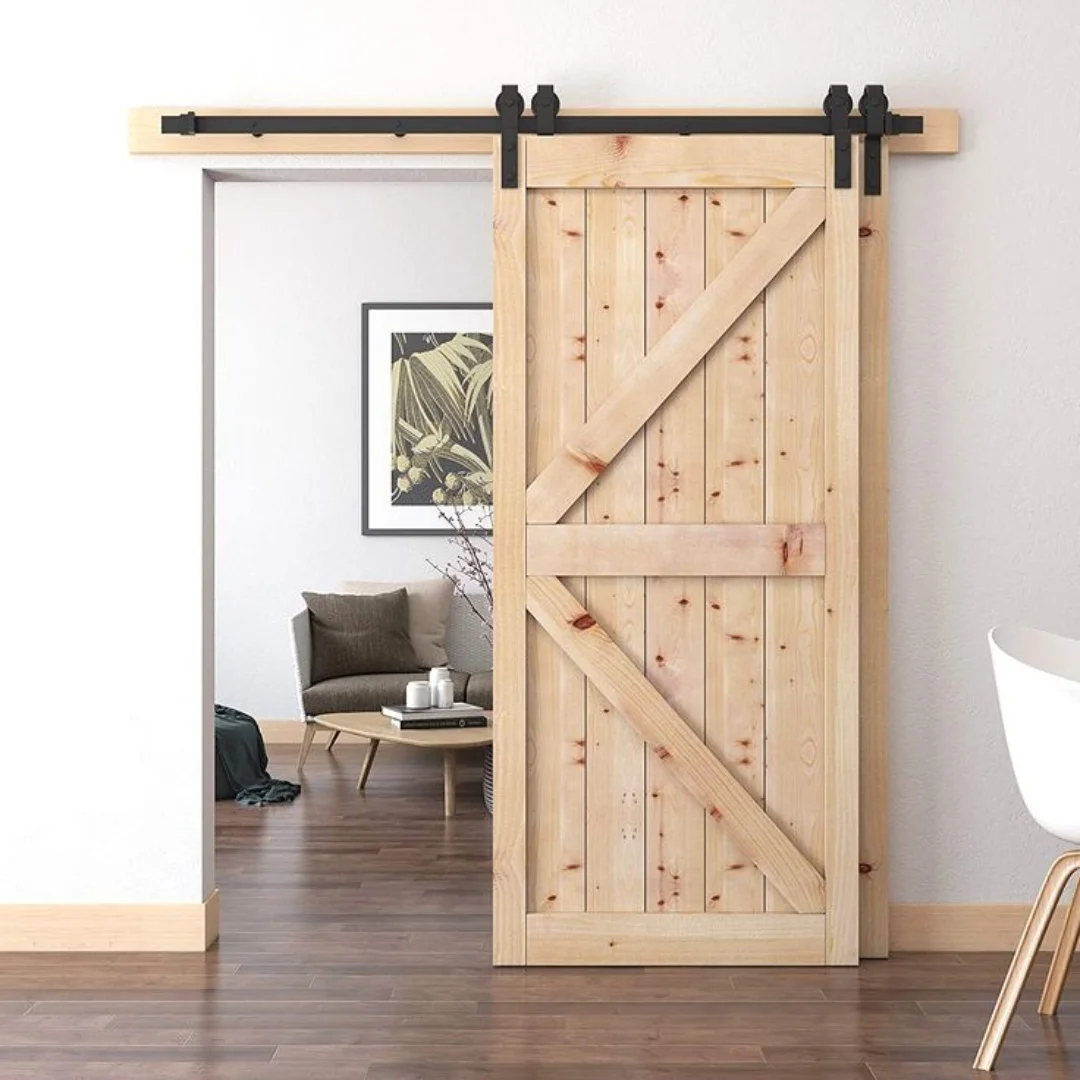 DIY Oak Barn Door Bathroom Wood Unpainted Sliding System Wooden Barn Door With Hardware