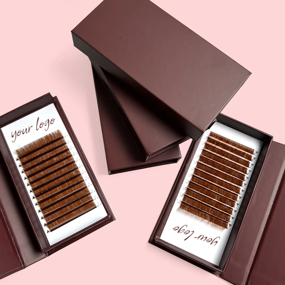 Brown colorful Cashmere Dark Matte Russian Mixed Fluffy Volume Handmade Lash Trays Volume Eyelashes wholesale