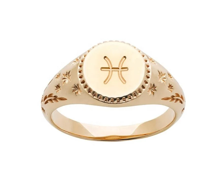 Manufacturer rose gold 12 month star zodiac jewelry finger rings open adjustable real 18k gold plated sign ring