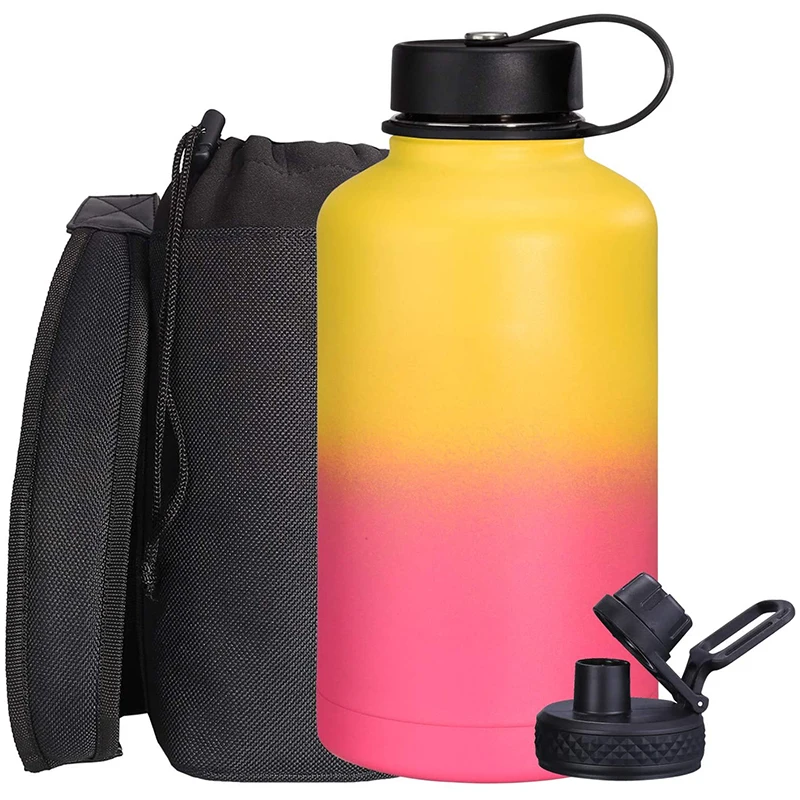 304 Gallon 2 Liter Stainless Steel Wide Mouth Water Jug 128 Oz Insulated Water Bottles Handle Jug Arabic Vacuum Flask Bottle Set