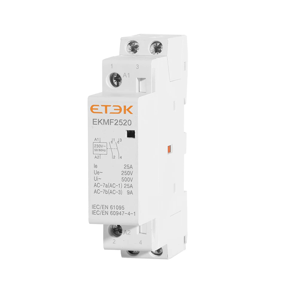 ETEK AC type mini modular contactor 220v 2 pole 2 NO magnetic 2p 1phase 25A  electric contactors