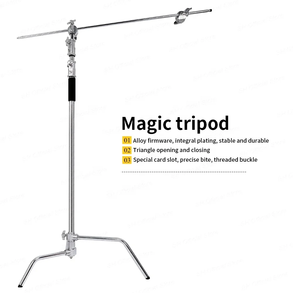 Multi-function c stand photography 3M adjustable studio heavy duty light stand kit with folding legs grip head kit chrome