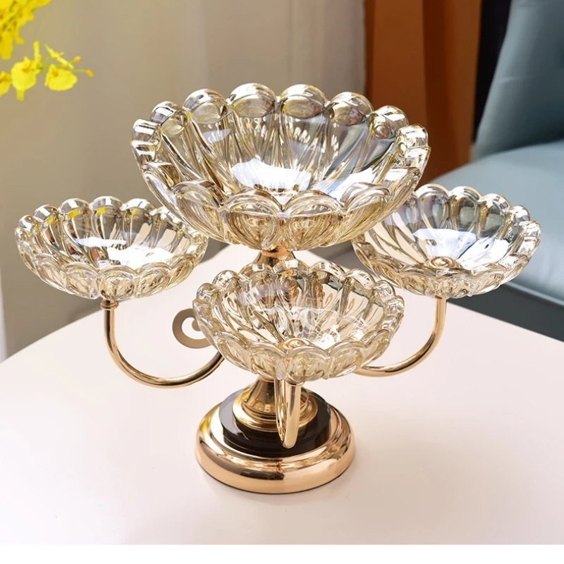 European crystal glass multi-layer rotatable fruit plate home living room coffee table creative light luxury snack candy plate