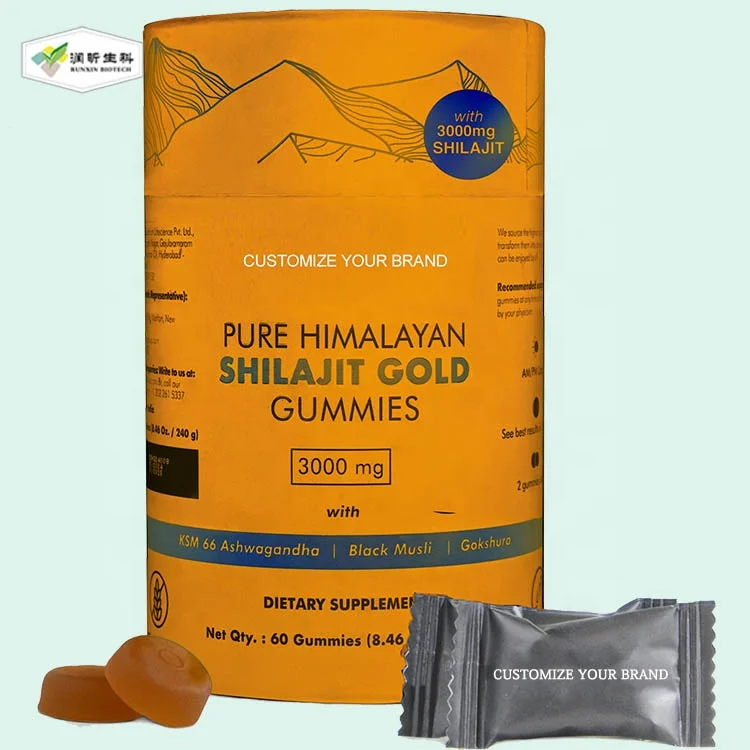 Free sample hot saling brand 100% pure ginseng shilajit resin pure himalayan shilajit chewing gummies