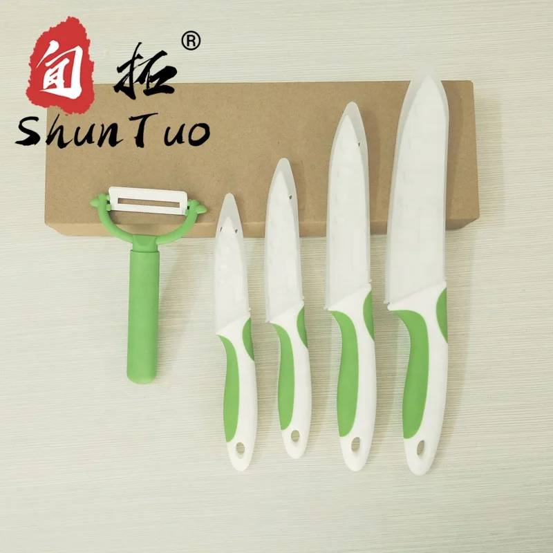 SHUNTUO 5 PCS knife set kitchen double color handle peeler fruit meat zro2 ceramic knife set with sheath